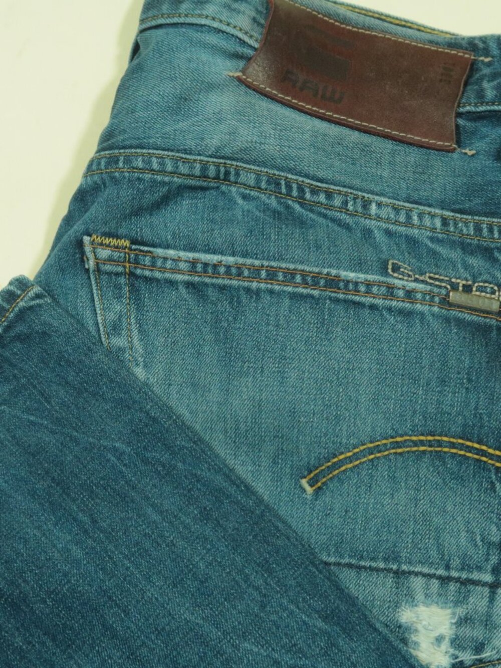 G Star Raw 3301 Straight Jeans Mens 31 Blue Distressed Denim
